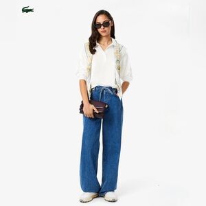 LACOSTE Women's Long Sleeve Oversized Satin Polo Size 34